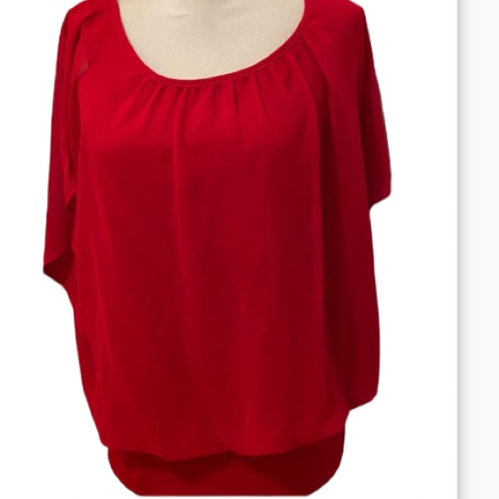 Jm Collection Red Flutter Sleeve Top Size M Nwt N… - image 1